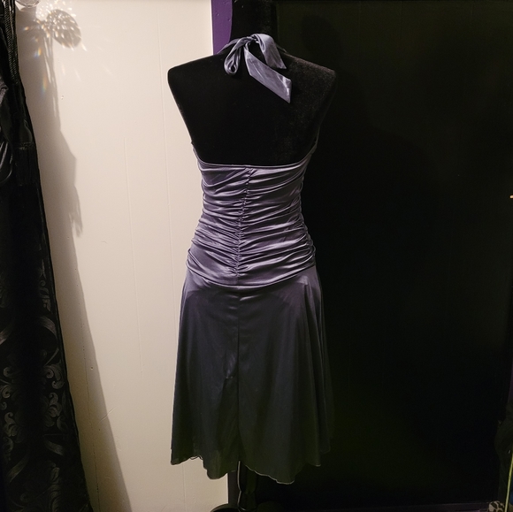 Satin silk vintage pinup style burlesque dress grey blue - Picture 2 of 5